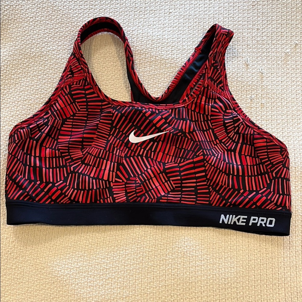 Nike Red and Black Sports Bra with Geometric Pattern